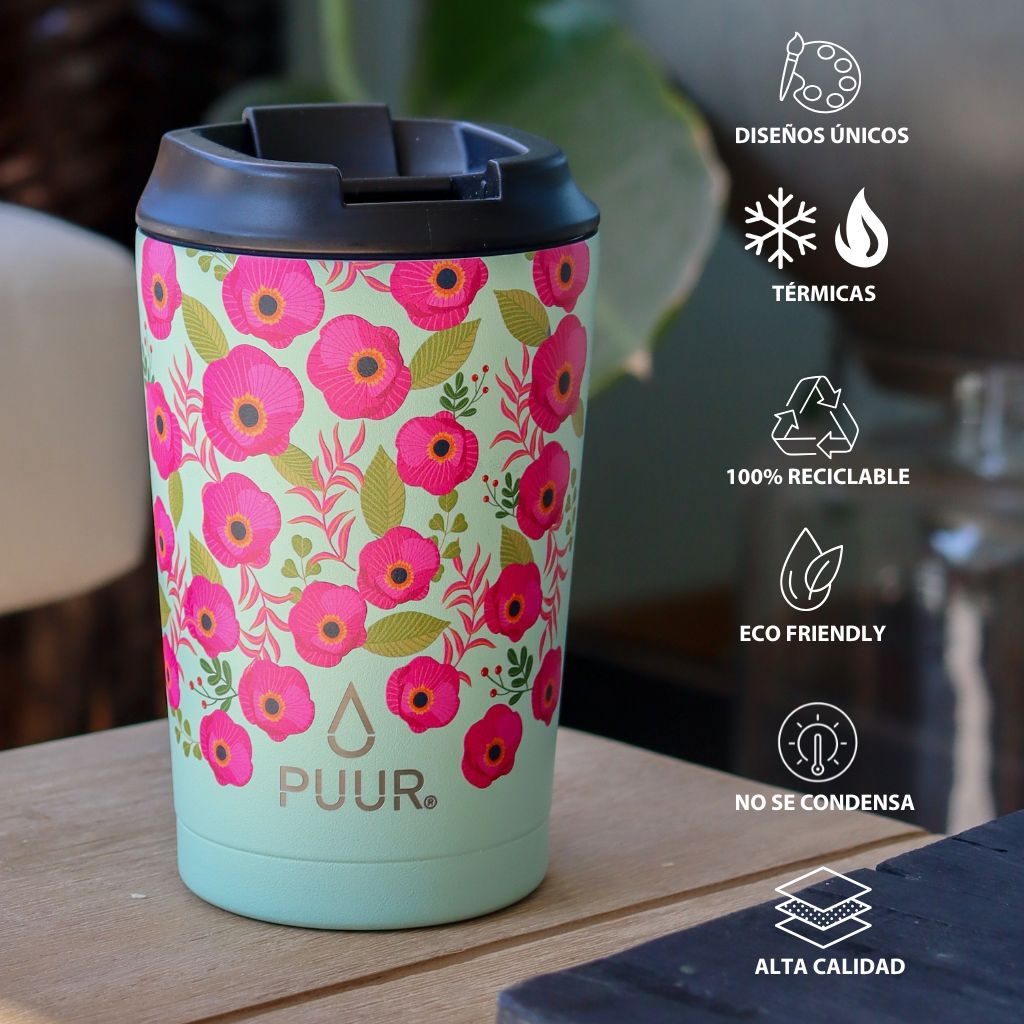 Vaso termico Puur 350ml floreado en fondo blanco