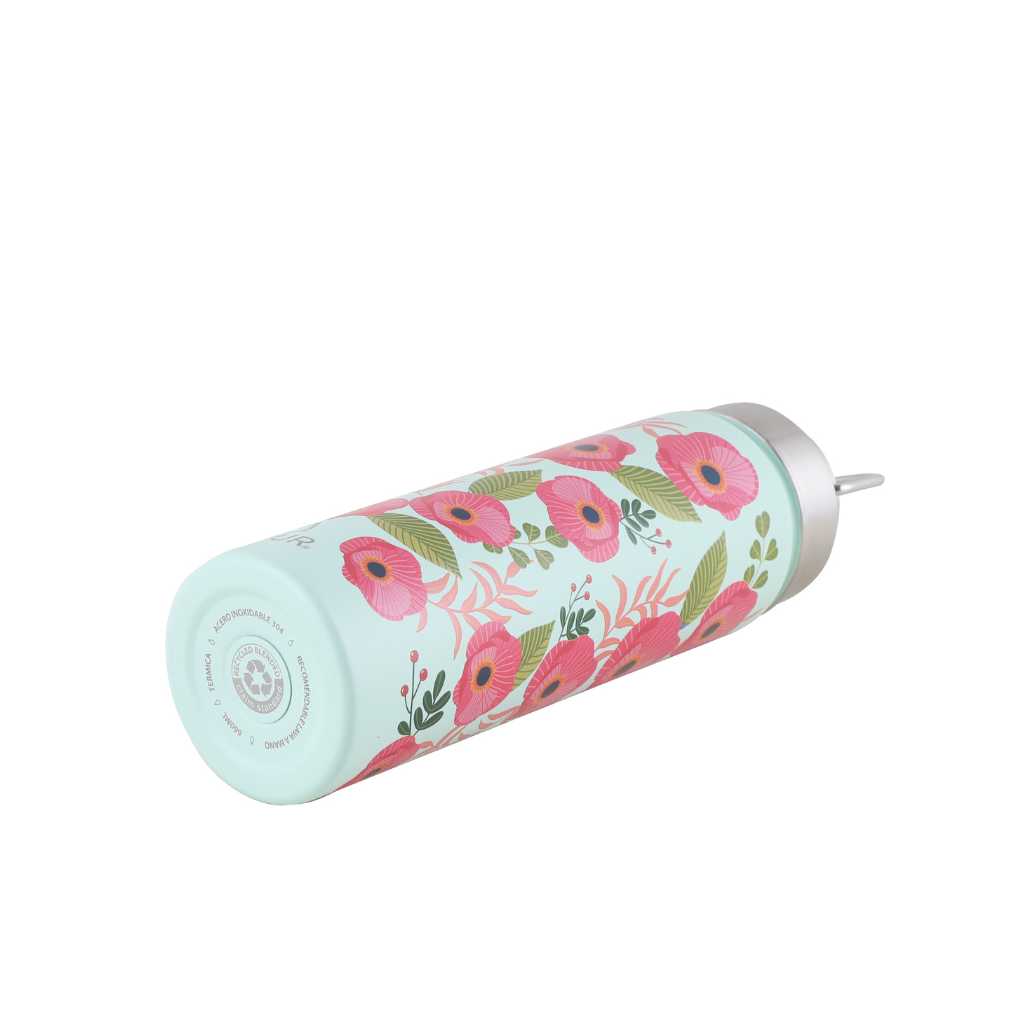 Botella Térmica Puur Activa con flores en fondo blanco