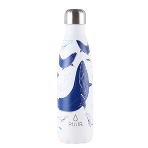 Botella termica Puur 500ml con diseño de ballenas en fondo blanco