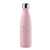 Botella térmica reutilizable de acero inoxidable con tapa. Color rosado y dibujo de cuatro ballenas marca Puur Bottle