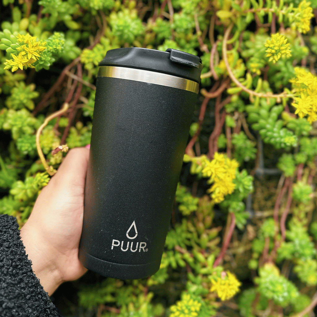 Vaso termico y hermetico marca Puur 470ml de capacidad, acero inoxidable con tapa