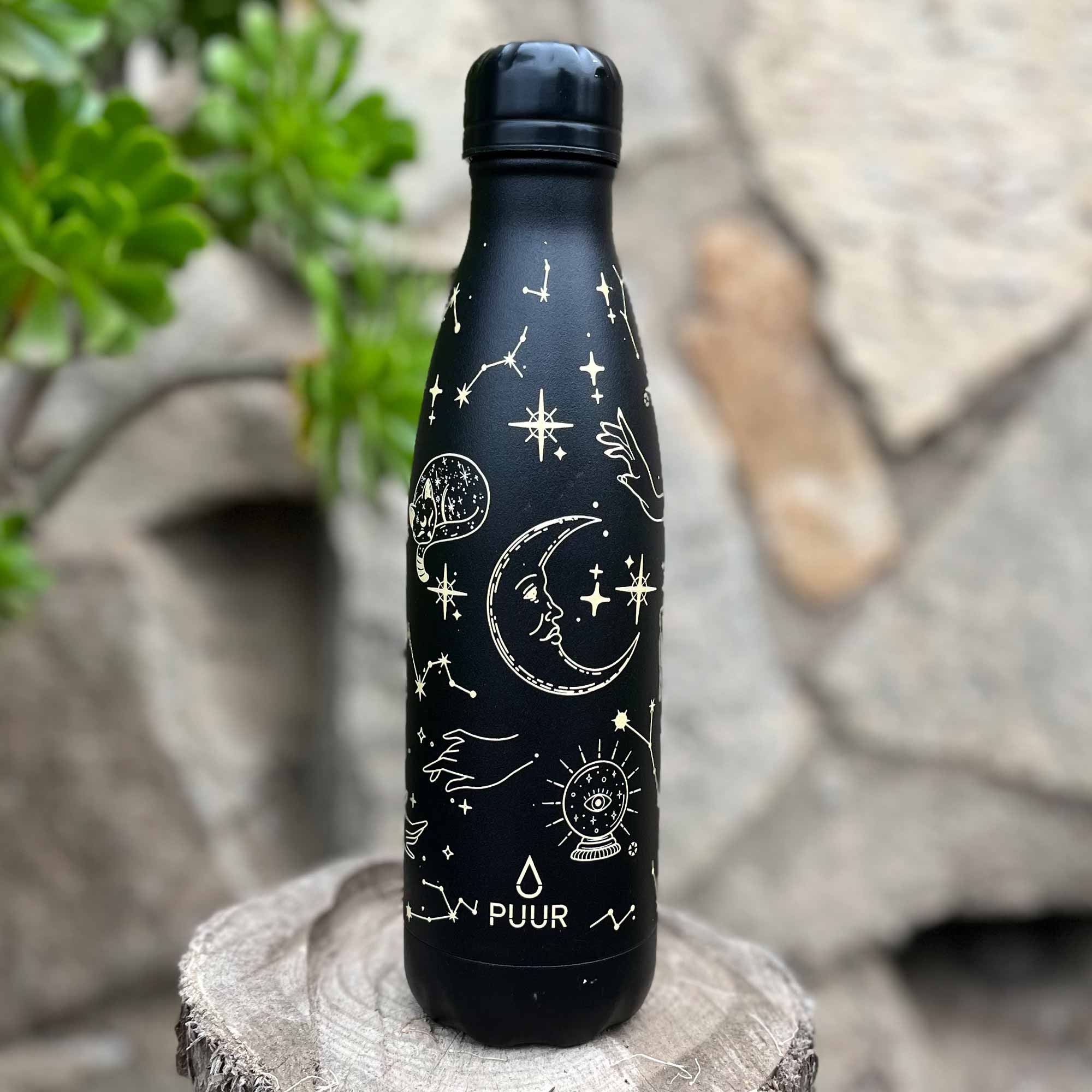 Botella térmica negra diseños cósmicos 500ml Puur Magic Black - PUURBOTTLE