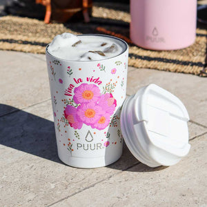 Vaso termico Puur 350ml floreado con bebida y hielos