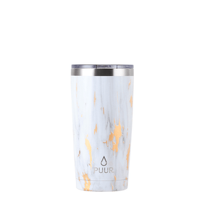Vaso termico marca Puur color blanco marmoleado, capacidad 500ml de frente
