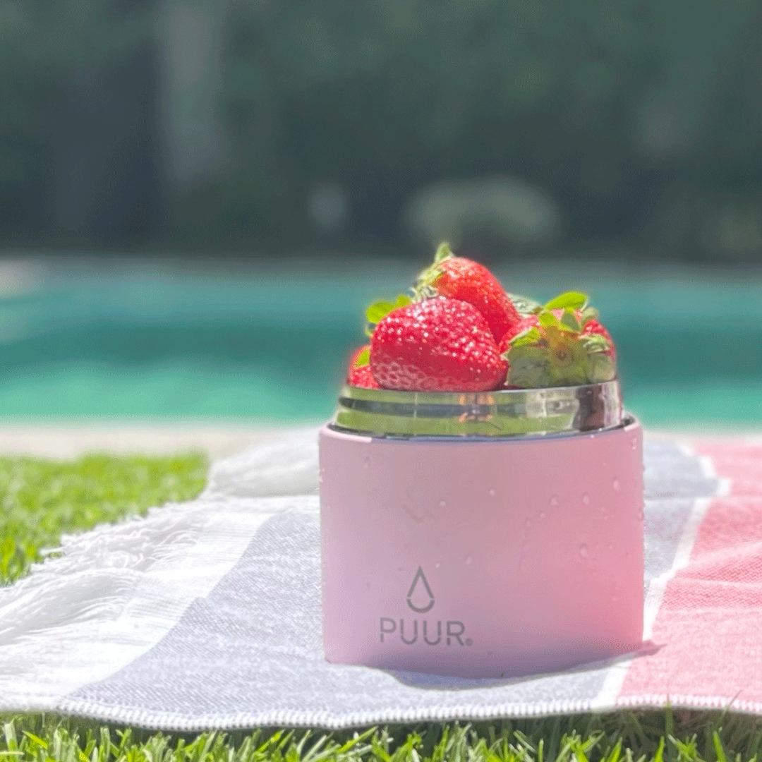 Termo comida marca Puur color rosado capacidad 350ml acero inoxidable